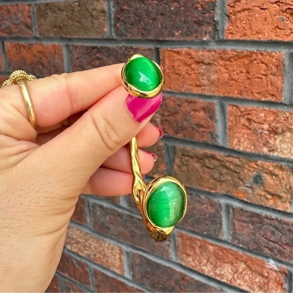 Anthropologie Green Agate 18K Gold Stainless Steel Waterproof Cuff Bracelet - Picture 8 of 12